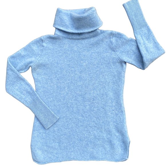 Athleta 100% Cashmere Turtleneck Sweater Heather Blue Minimalist Quiet Luxury-XS - Picture 3 of 13